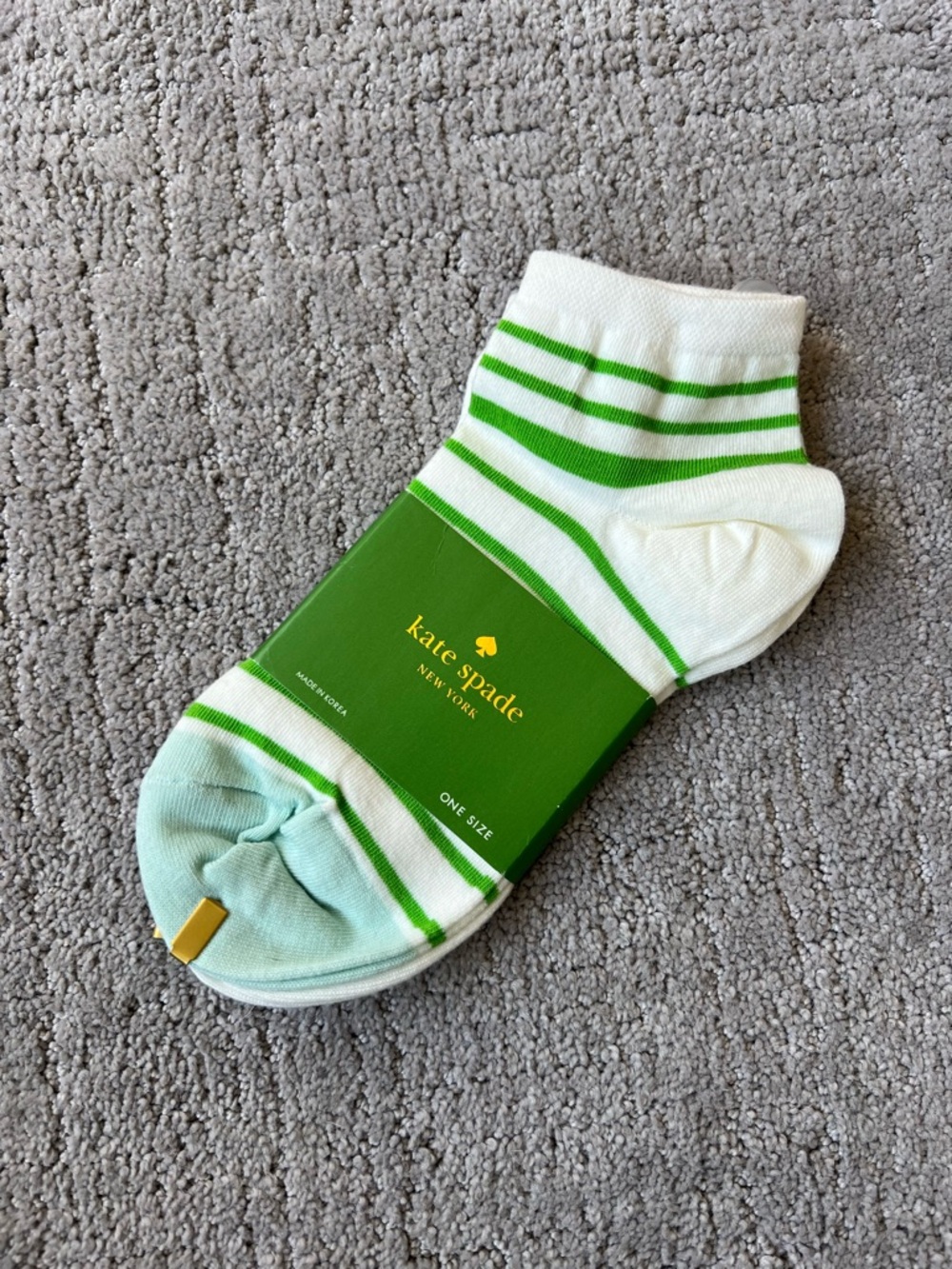 Kate Spade 2 Pack Anklet Socks - Green Stripe, Bright White